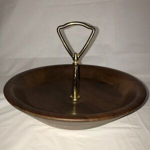 Vintage Mid Century Modern Walnut Bowl Gol…